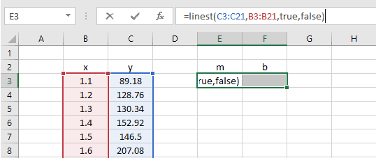 linear regression linest excel