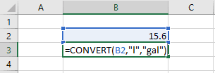 excel convert units liters to gallons