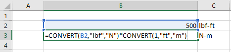excel convert units lbf-ft to N-m