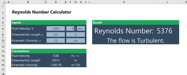 reynolds number calculator in excel