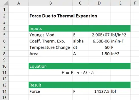 thermal expansion calculation excel