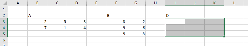 matrix multiplication with MMULT in Excel