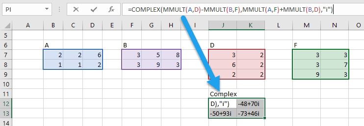 complex matrix multiplication excel