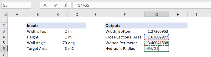 hydraulic radius formula excel