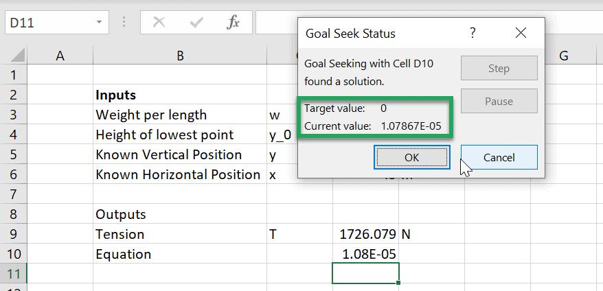 root finding result excel
