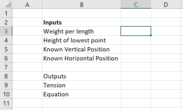 catenary cable tension in excel
