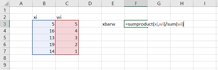 calculate weighted mean average in excel
