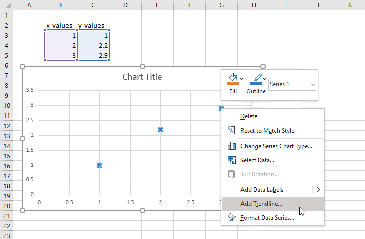 add trendline to calculate slope in excel
