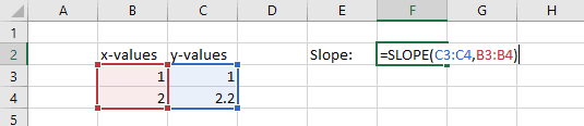 calculate slope in excel