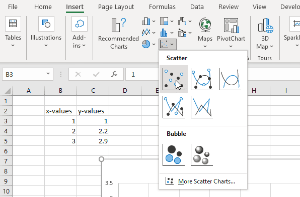 create scatter chart from dataset in excel