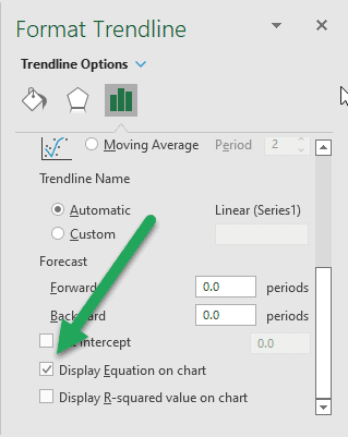 display equation on chart trendline to find slope in excel