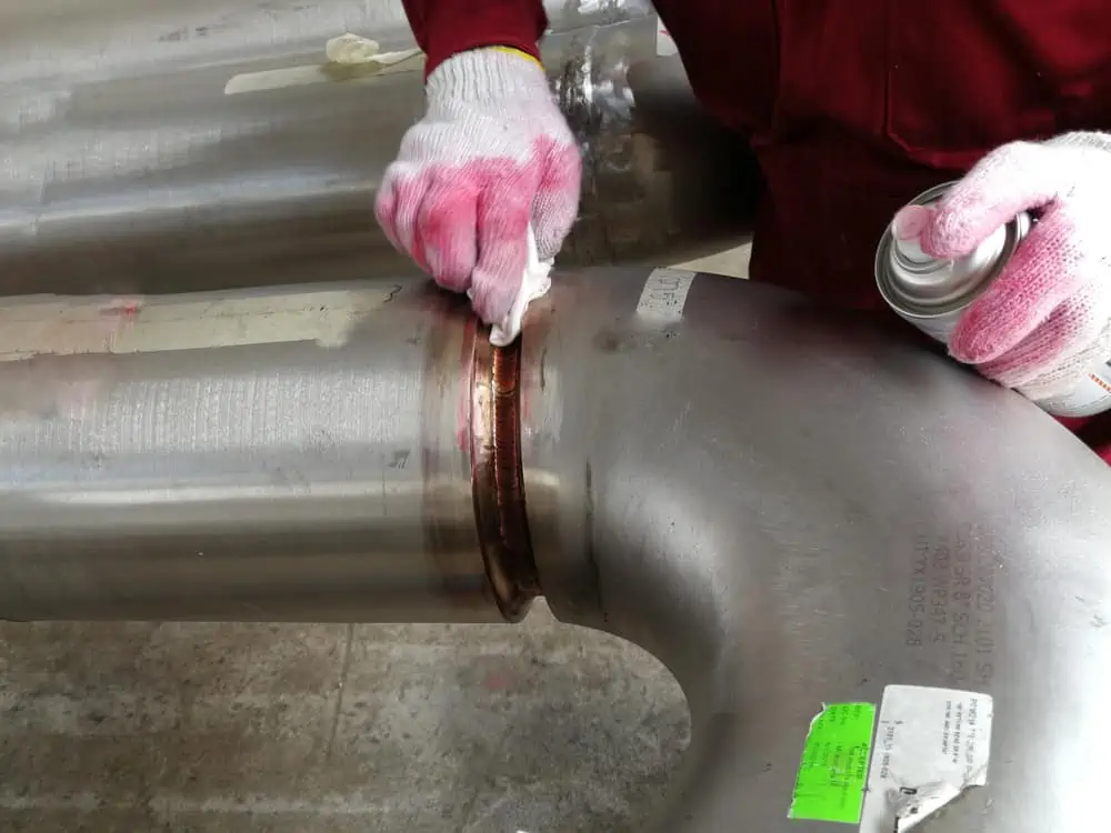 inspecting joint efficiency with liquid dye penetrant NDE