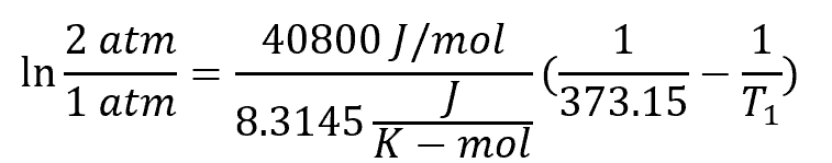 Boiling Point of Water at 2 atm Equation