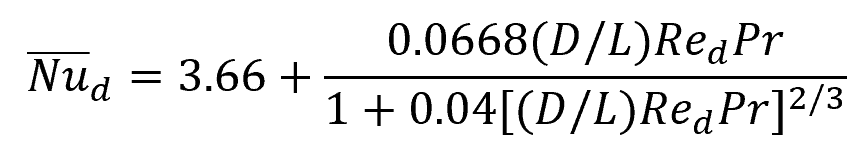 Nusselt number for a laminar pipe flow 