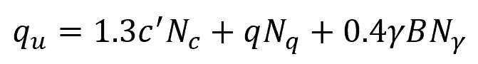 Terzaghi's equation for square footing